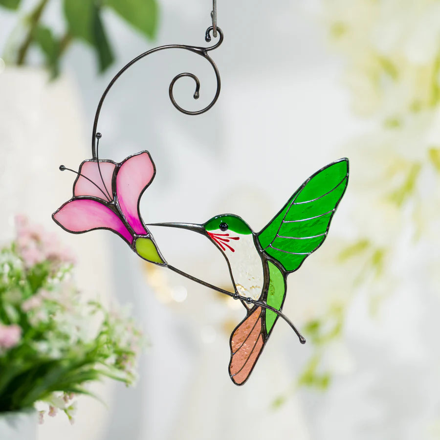 GREEN HUMMINGBIRD WITH FLOWER