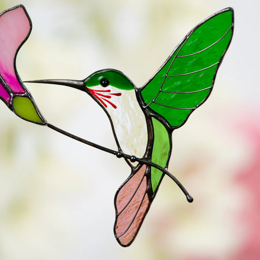 GREEN HUMMINGBIRD WITH FLOWER