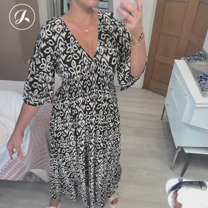 Janisie - MOTHER'S DAY SALE 80% - Robe longue bohème décontractée imprimée col en V taille froncée