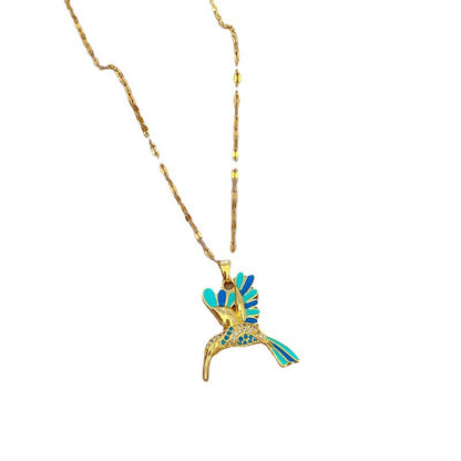 Lady Animal Bird Copper Enamel Plating Inlay Zircon Pendant Necklace