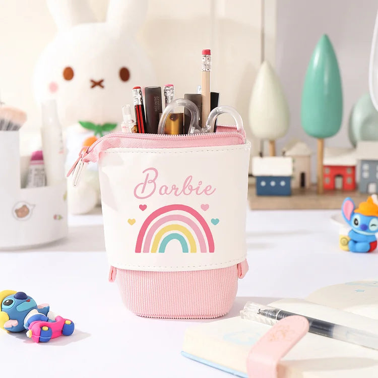 Personalisiertes Federmäppchen mit individuellem Namen, Regenbogen-Stiftetasche, Canvas, PU-Leder, Geschenk für Kinder zum Schulanfang