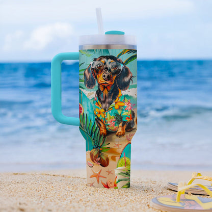 40 Oz Shineful Tumbler Tropical Dachshund Paradise