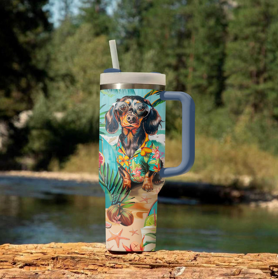 40 Oz Shineful Tumbler Tropical Dachshund Paradise