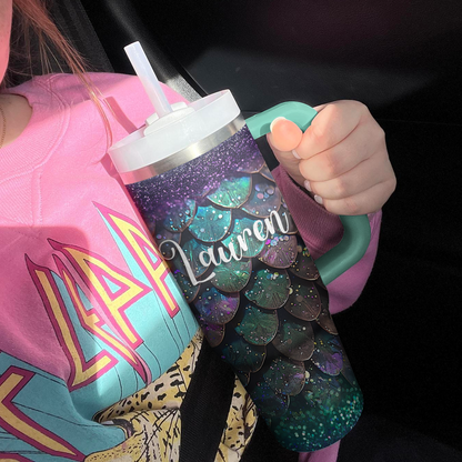 40 Oz Shineful Glossy Personalized Tumbler Mesmerizing Teal And Purple Dragon Scale