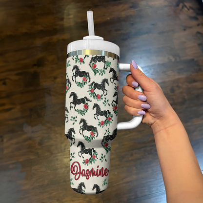 40 Oz Shineful Personalized Tumbler Galloping Roses Horses