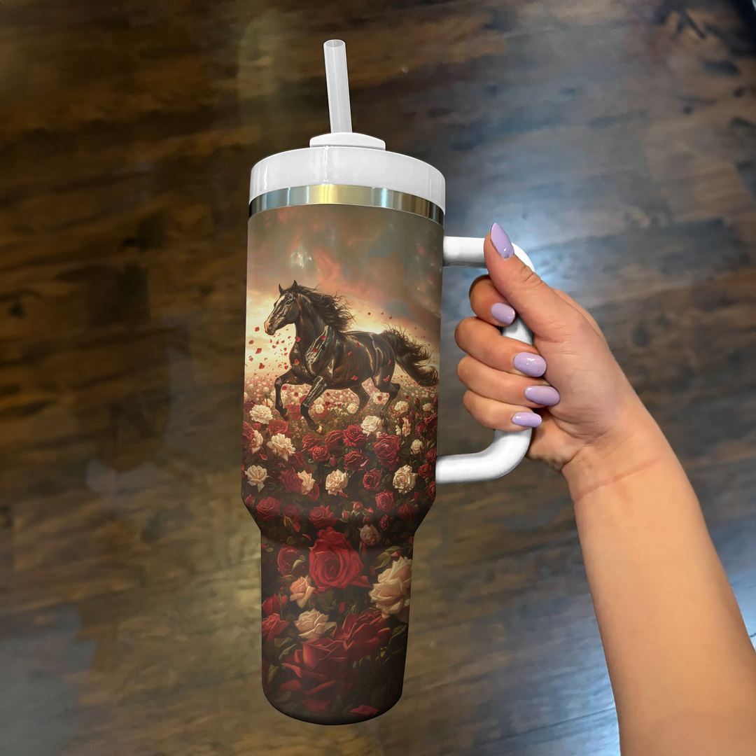 40 Oz Shineful Tumbler Majestic Horse Red Roses