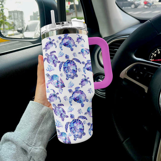 40 Oz Shineful Tumbler Tropical Purple Turtle Paradise