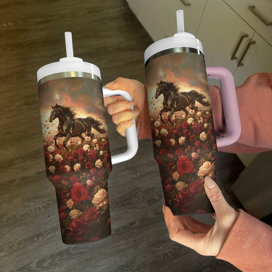 40 Oz Shineful Tumbler Majestic Horse Red Roses