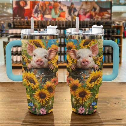 40 Oz  Shineful Tumbler Sunflower Piglet