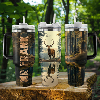 40 Oz Shineful Personalisierter Becher Jagdliebhaber Bock/Hirsch mit Spiegelung in einem See