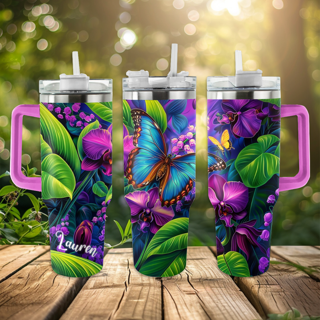 40 Oz Shineful Personalized Tumbler Gorgeous Blue Butterfly