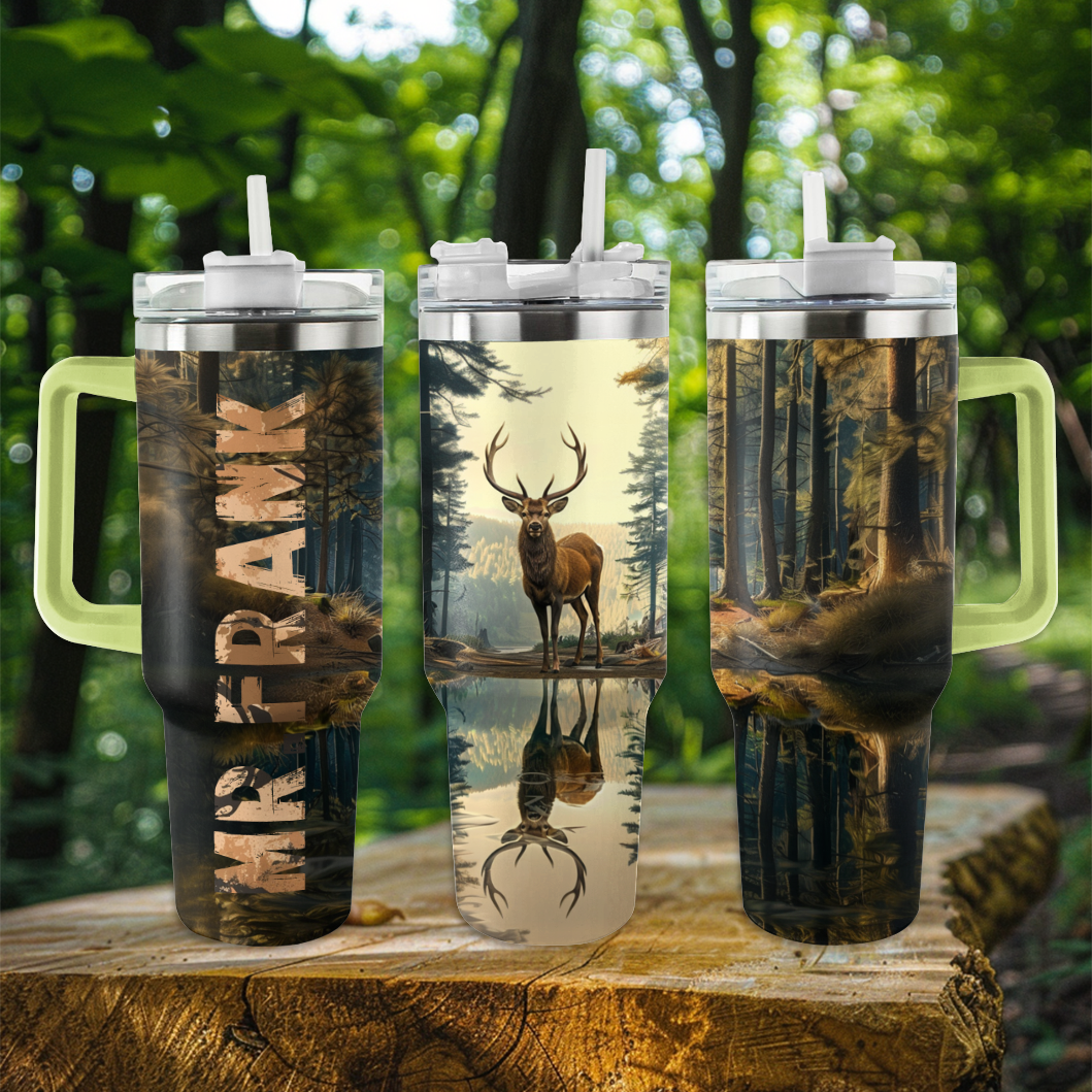 40 Oz Shineful Personalisierter Becher Jagdliebhaber Bock/Hirsch mit Spiegelung in einem See