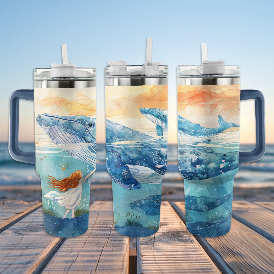 40 Oz  Shineful Tumbler Whale Harmony and Girl