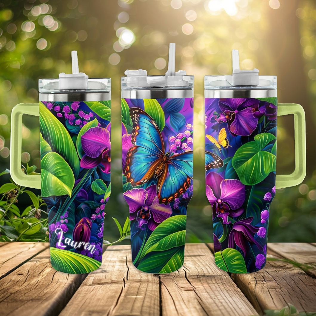 40 Oz Shineful Personalized Tumbler Gorgeous Blue Butterfly