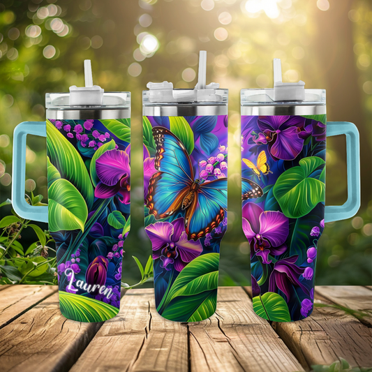 40 Oz Shineful Personalized Tumbler Gorgeous Blue Butterfly