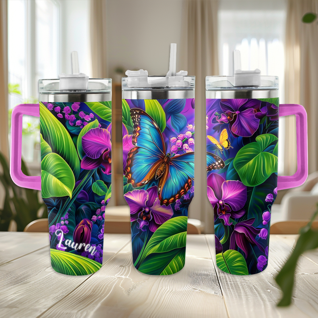 40 Oz Shineful Personalized Tumbler Gorgeous Blue Butterfly