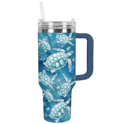 40 Oz Shineful Tumbler Teal Ocean Turtle