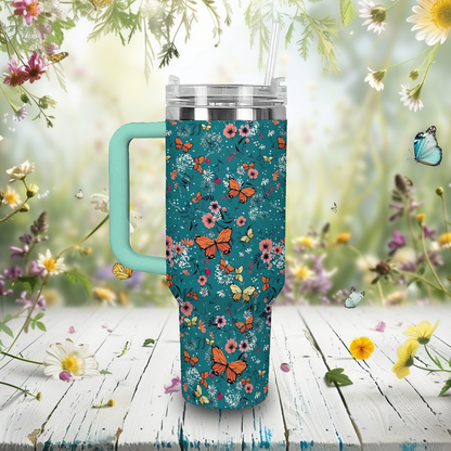 40 Oz Shineful Tumbler Floral Monarch Butterfly Lover