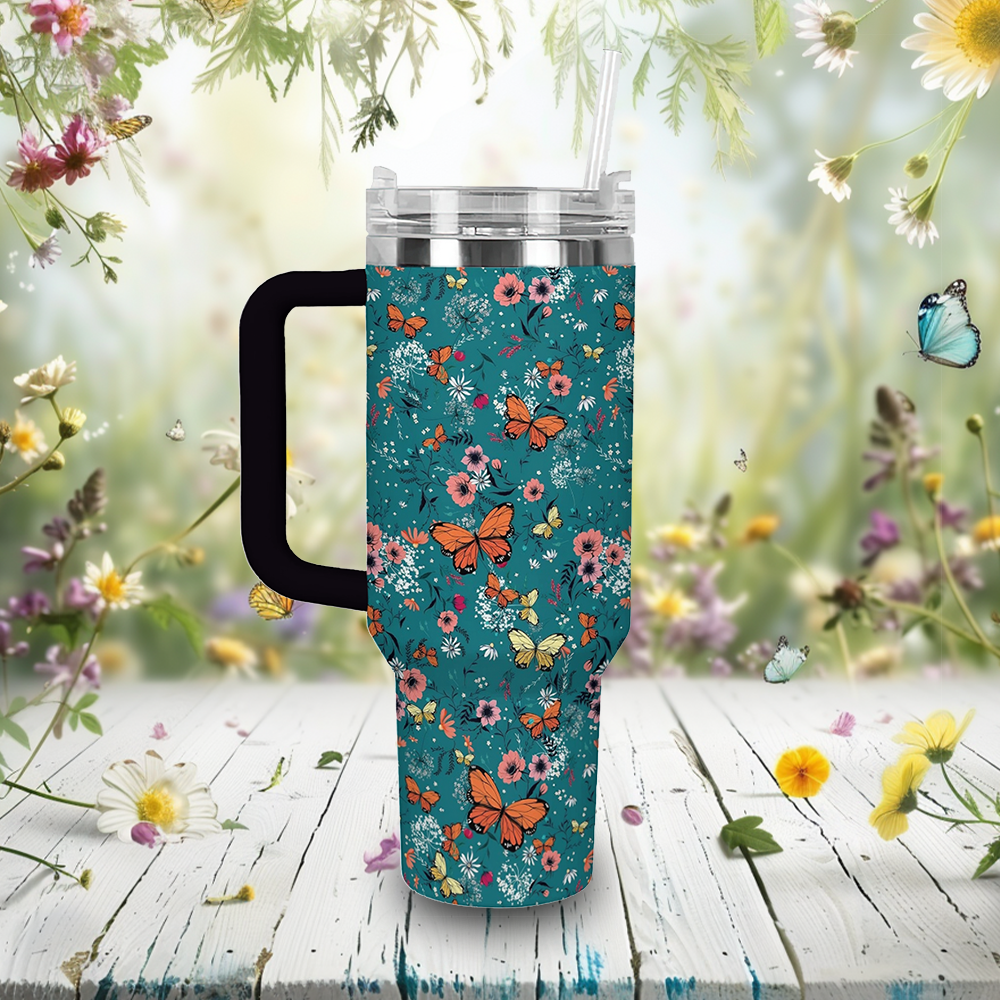 40 Oz Shineful Tumbler Floral Monarch Butterfly Lover