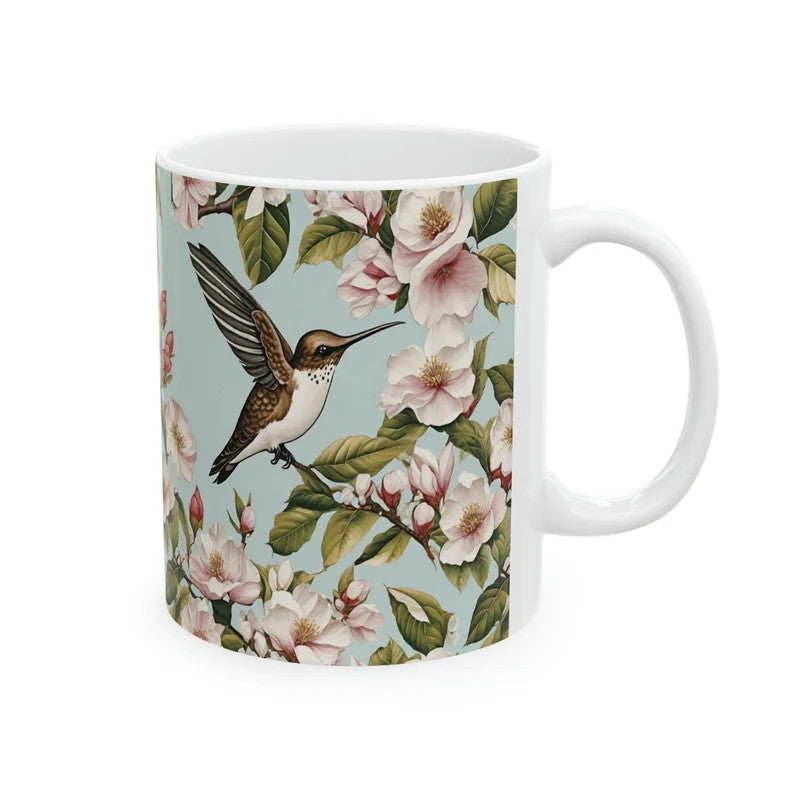 Personalisierte Kolibri &amp; Blumen Kaffeetasse, 11oz Keramik Kaffeetasse, Geschenk für Vogelbeobachter, Vogelbeobachter, Kolibri Liebhaber, Naturliebhaber