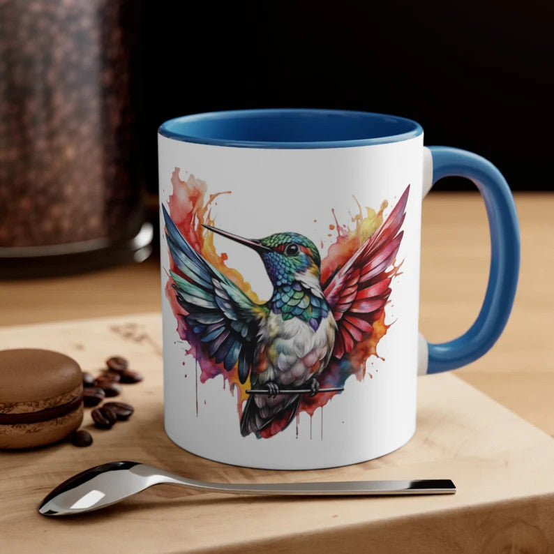 Hummingbird Mug A Colorful Gift for Bird Lovers Artistic Hummingbird Mug Watercolor Hummingbird Design Vibrant Accent Coffee Mug 11oz