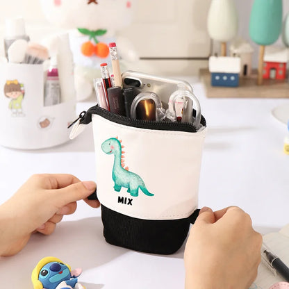 Personalisiertes Federmäppchen mit individuellem Namen und Dinosaurier-Muster, Stiftetasche, Schulanfang, Geschenk für Jungen und Mädchen