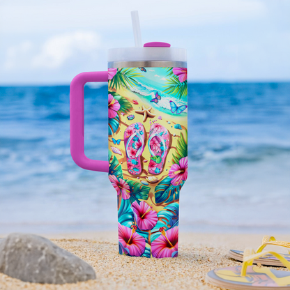 40 Oz  Shineful Tumbler Tropical Pink Flipflop