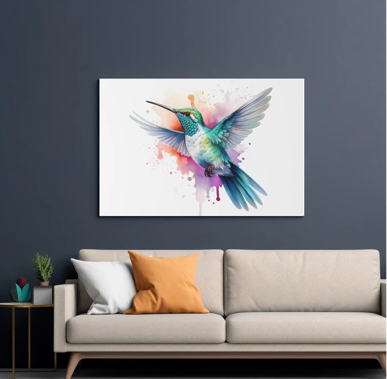 Hummingbird Canvas, Hummingbird Wall Art,Watercolor Hummingbird Artwork,Minimalistic Art Design,Living Room Decor