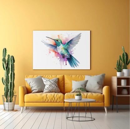 Kolibri Leinwand, Kolibri Wandkunst, Aquarell Kolibri Kunstwerk, Minimalistisches Kunstdesign, Wohnzimmer Dekor