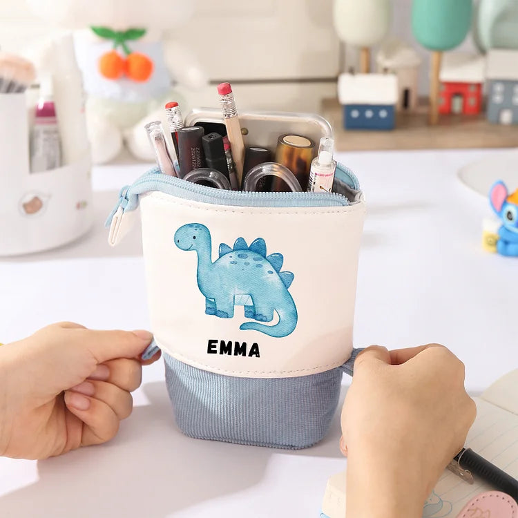 Personalisiertes Federmäppchen mit individuellem Namen und Dinosaurier-Muster, Stiftetasche, Schulanfang, Geschenk für Jungen und Mädchen