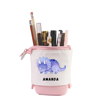 Personalisiertes Federmäppchen mit individuellem Namen und Dinosaurier-Muster, Stiftetasche, Schulanfang, Geschenk für Jungen und Mädchen