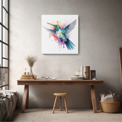 Kolibri Leinwand, Kolibri Wandkunst, Aquarell Kolibri Kunstwerk, Minimalistisches Kunstdesign, Wohnzimmer Dekor