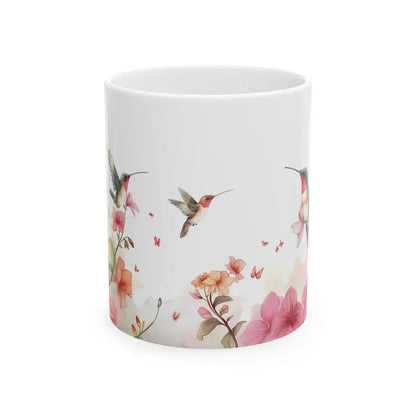 Kolibri Aquarelltasse - Geschenk für Vogelliebhaber - Geschenke für Sie - Kaffeetasse mit Blumen-Azaleen - Vogel-Teetasse - Kaffeetasse mit Frühlingsblumen