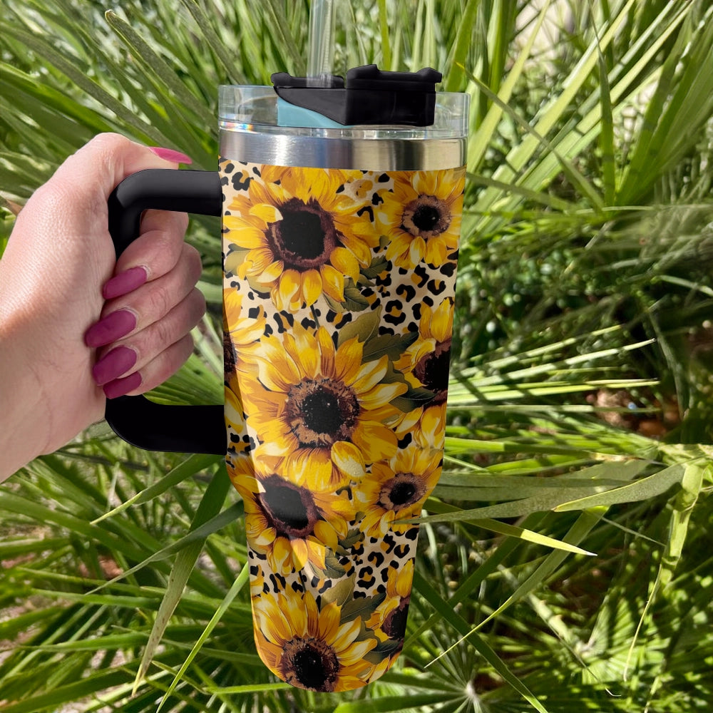 40 Oz Shineful Tumbler Leopard Sunflower