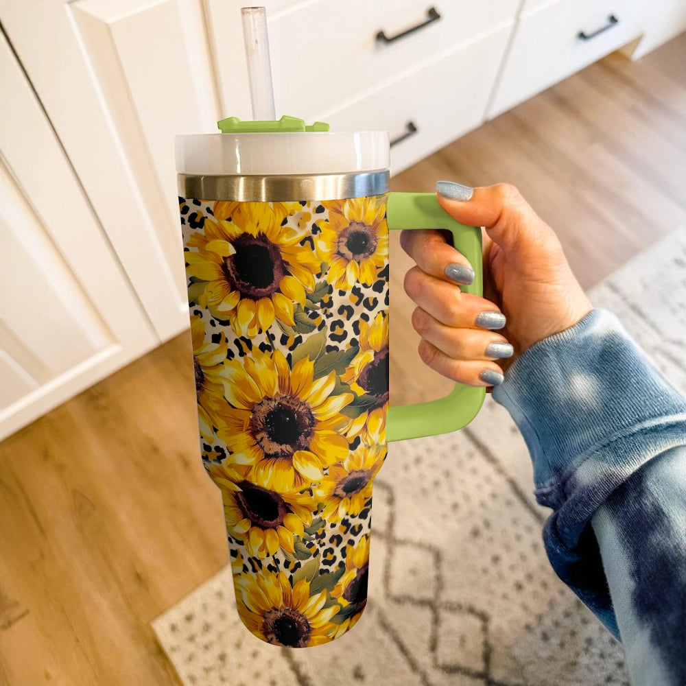 40 Oz Shineful Tumbler Leopard Sunflower