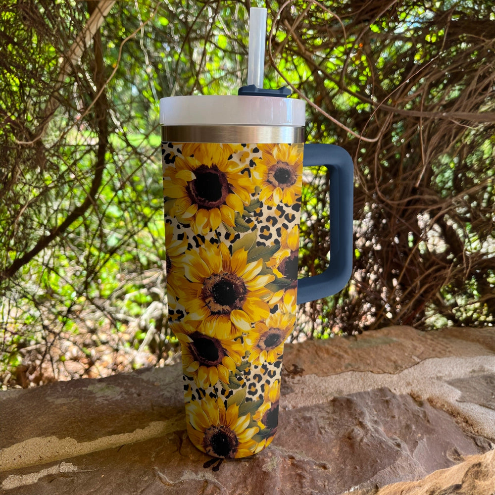 40 Oz Shineful Tumbler Leopard Sunflower