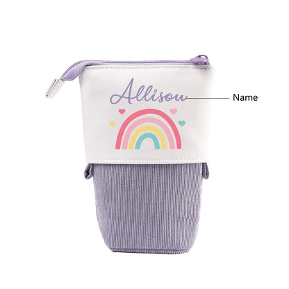 Personalized Pencil Case Custom Name Rainbow Pen Pouch Canvas PU Leather Back To School Gift for Kids