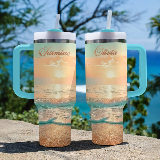 40 Oz Shineful Tumbler Personalisierte Strand Sonnenaufgang Glückseligkeit