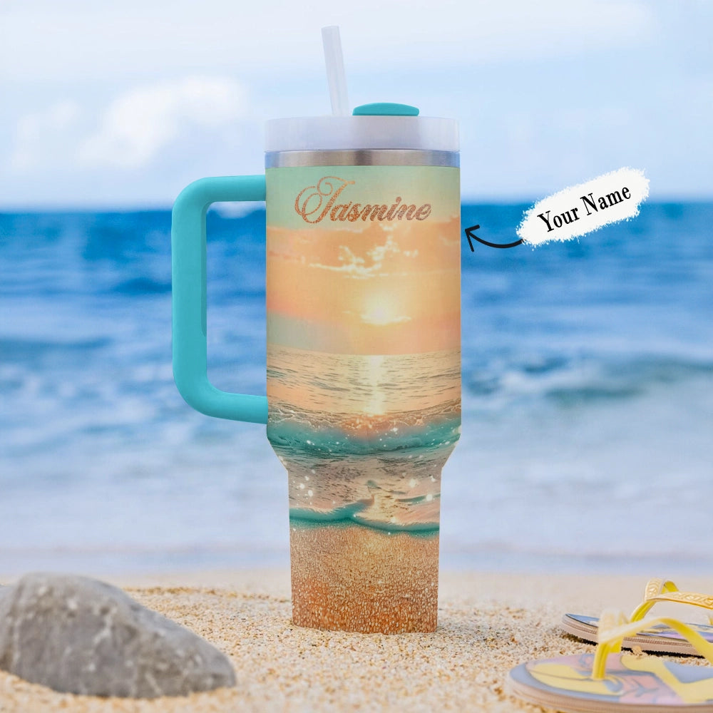 Gobelet brillant de 40 oz personnalisé Beachside Sunrise Bliss