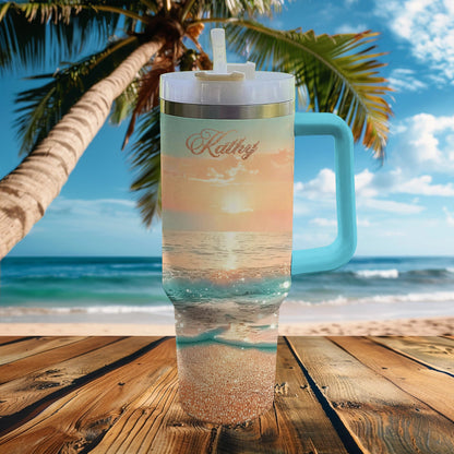 40 Oz Shineful Tumbler Personalisierte Strand Sonnenaufgang Glückseligkeit