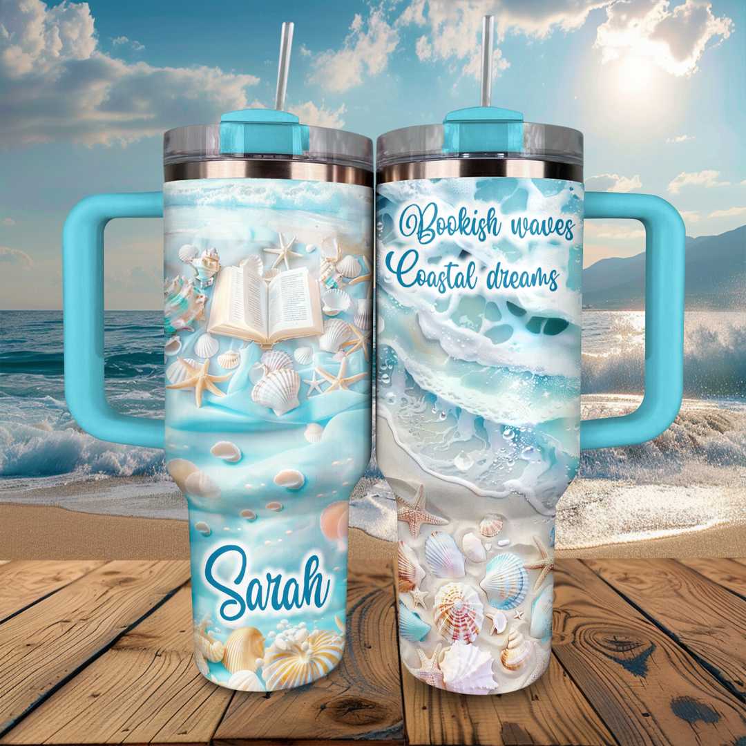 40 Oz Shineful Personalized Tumbler Bookish Waves Coastal Dreams