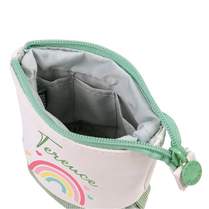 Personalisiertes Federmäppchen mit individuellem Namen, Regenbogen-Stiftetasche, Canvas, PU-Leder, Geschenk für Kinder zum Schulanfang