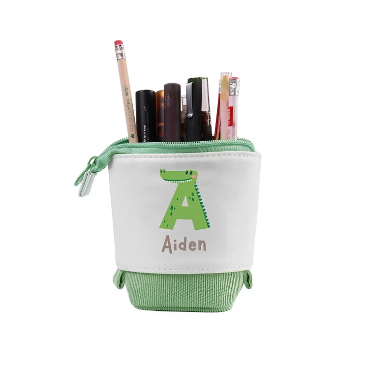 Personalized Pencil Case Custom Name & Letter Animals Pen Pouch Back To School Gift for Kids