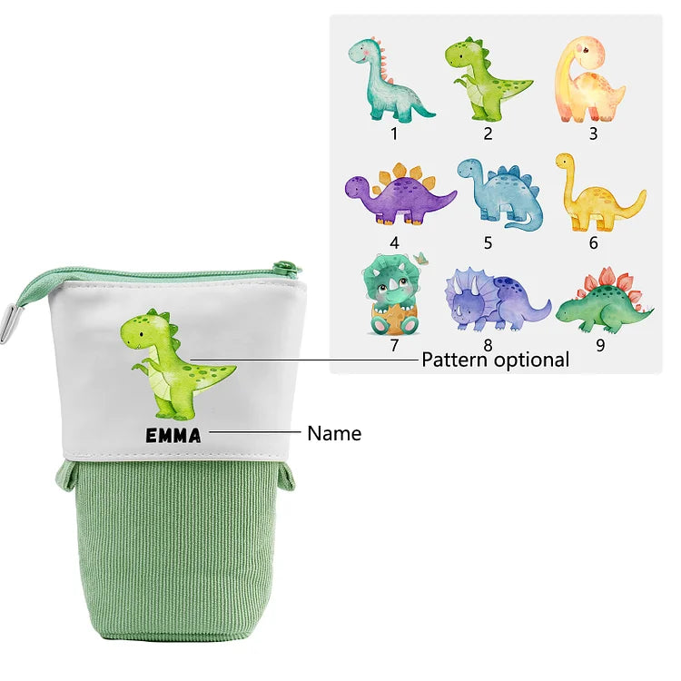 Personalisiertes Federmäppchen mit individuellem Namen und Dinosaurier-Muster, Stiftetasche, Schulanfang, Geschenk für Jungen und Mädchen