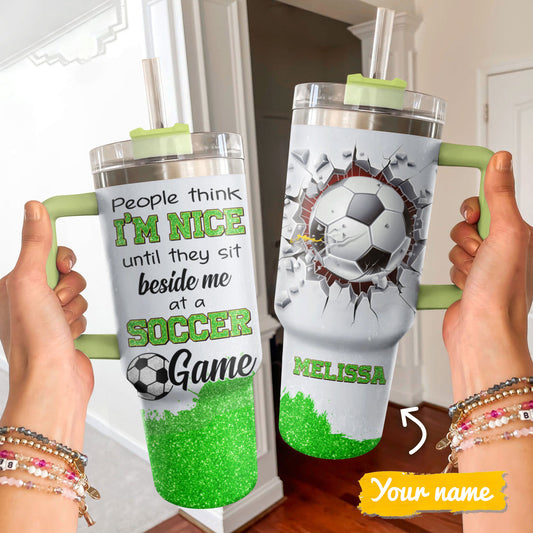 40 Oz Soccer Shiny Glossy Tumbler Personalisiert Ich bei einem Fußballspiel