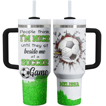 40 Oz Soccer Shiny Glossy Tumbler Personalisiert Ich bei einem Fußballspiel