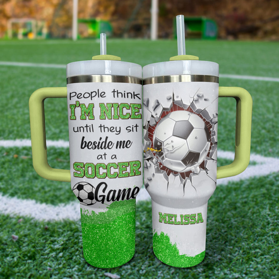 40 Oz Soccer Shiny Glossy Tumbler Personalisiert Ich bei einem Fußballspiel