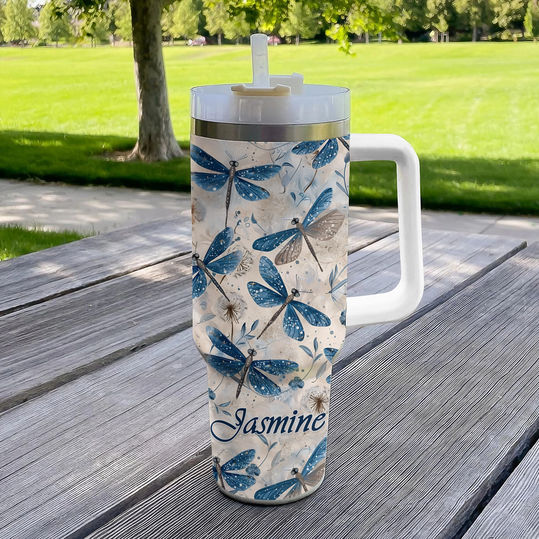 40 Oz Shineful Tumbler Personalized Blue Dragonfly Whispers