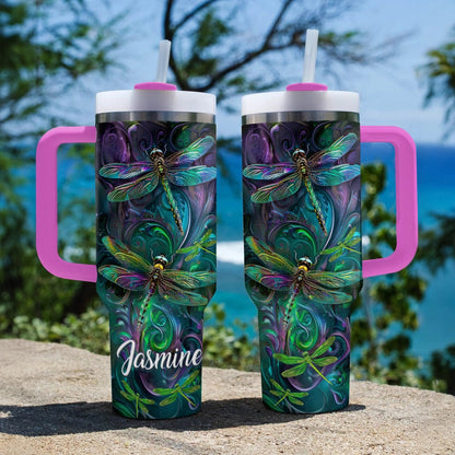 40 Oz Shineful Tumbler Personalized Night Whirl Dragonfly