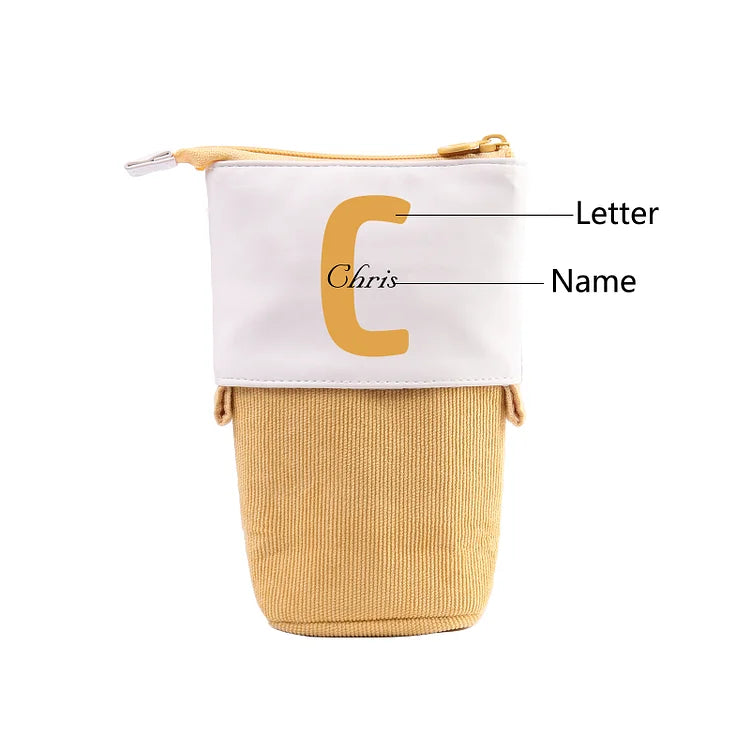 Personalized Pencil Case Custom Name & Letter Pen Pouch Canvas PU Leather Back To School Gift for Kids